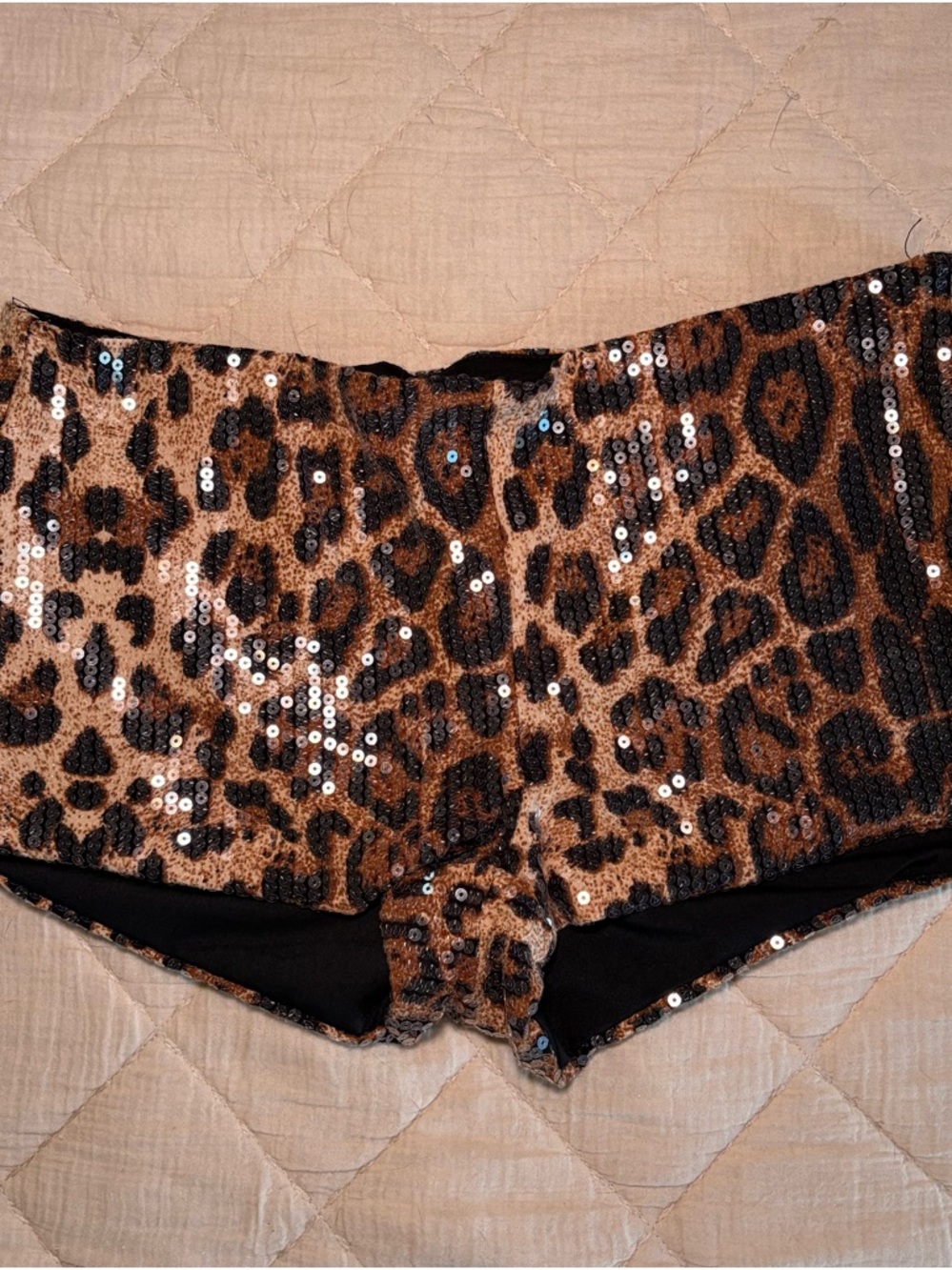 Edikted Leopard Sequin Micro Shorts Large